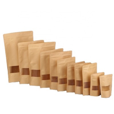 2020 New Product Standing Bag Kraft Paper Bag Cheap Window Food Packaging Bag